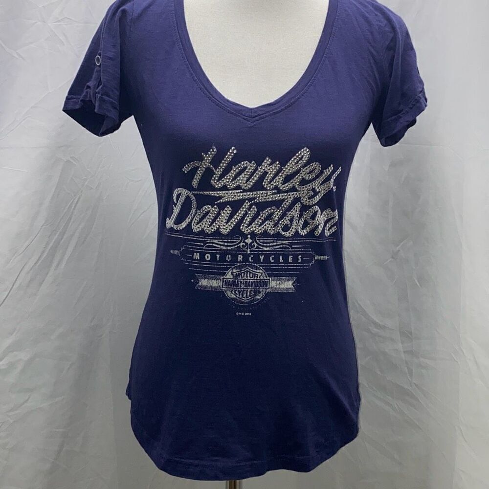 Harley Davidson Denver Mile High t shirt V neck blingy Sz S